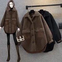 Lamb Fur Jacket Women Winter Thickened Cotton Coat Medium Length Popular Style This Year Pure Color Loose Fit from China
