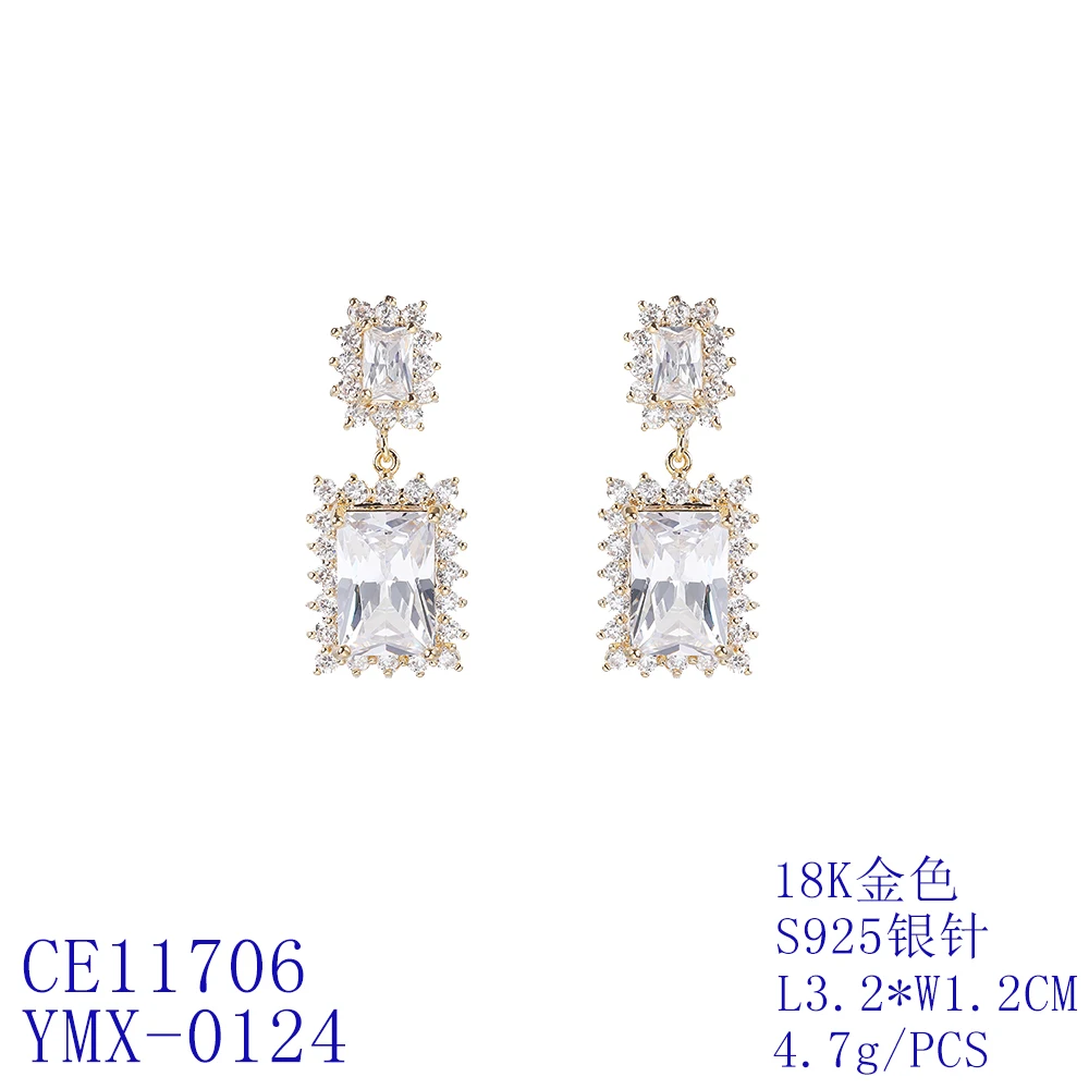 Square Zircon Drop Earrings for Wedding,Dangle Bridal Earring, Women Girl Gatherings Party Jewelry Accessories CE11706