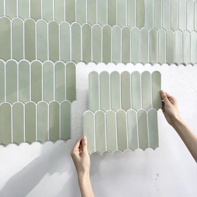 1/10pcs 3D ปลากระเบื้องสติกเกอร์,Self-กาว 3D สีเขียว Backsplash สําหรับห้องครัวห้องน้ํา, แม่พิมพ์น้ําทน,30x30 ซม. 1