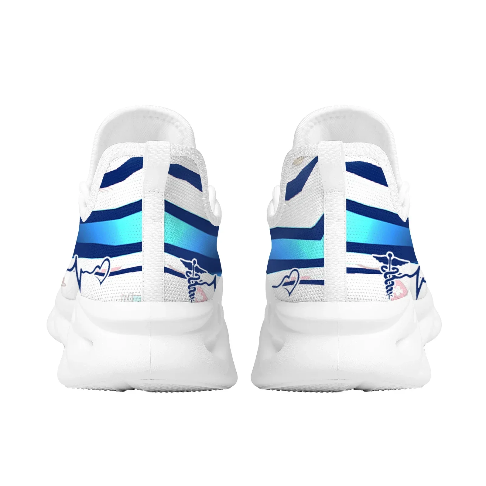 White Ladies Nurse Print Summer Knit Platform Shoes Lightweight And Breathable Lace-up Blade Sneakers Medical Shoes