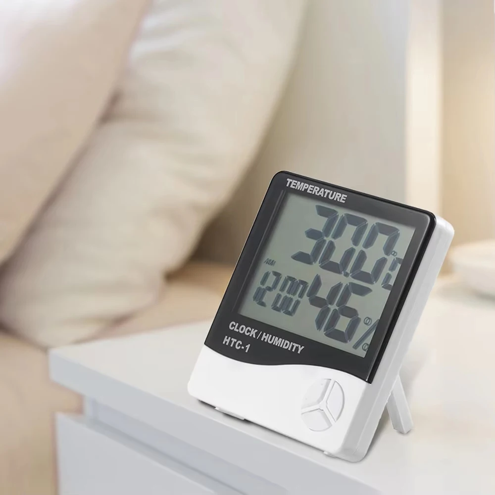 HTC-1 Digital Thermometer Hygrometer Clock Alarm/Alarm Calendar 5 Functions Large Screen Desktop Stand & Wall Mount digital thermometer temperature and humidity meter 1PC