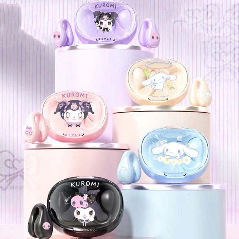 

Kawaii Cinnamoroll прозрачные наушники с зажимом для ушей, Bluetooth наушники, симпатичные наушники с костной проводимостью, беспроводные наушники-вкладыши, гарнитура с микрофоном