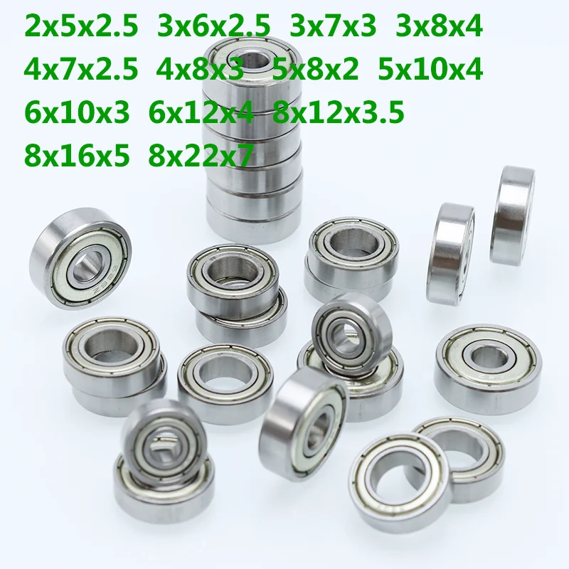10개 미니어처 볼 베어링 3x7x3 3x8x4 4x7x2.5 4x8x3 8x22x7 자전거 RC카 장난감용 608zz 고속 저소음 소형 미니 베어링