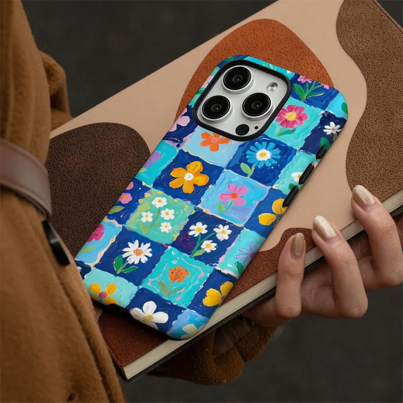 Vintage Blue Flower Phone Case - 2 in 1 Design