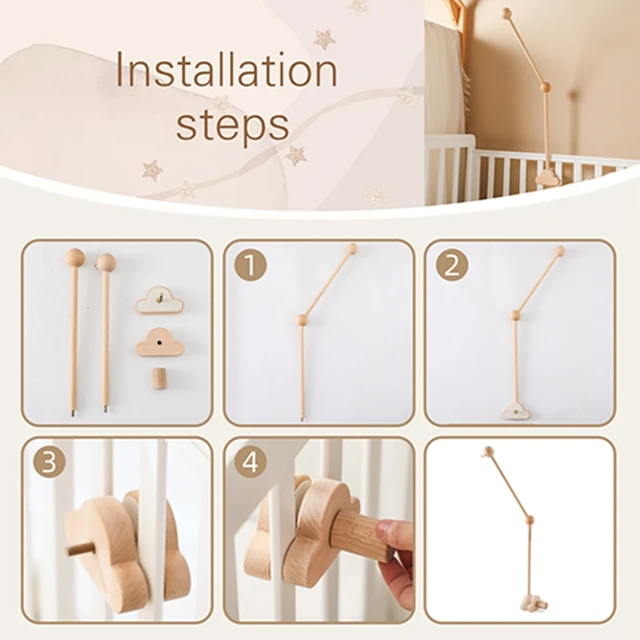 Support de clochette en bois pour bébé de 0 à 12 mois, support de cloche de lit Mobile en bois pour nouveau-né, cloche de lit en Crochet, jouets suspendus, hochet pour nouveau-né 5