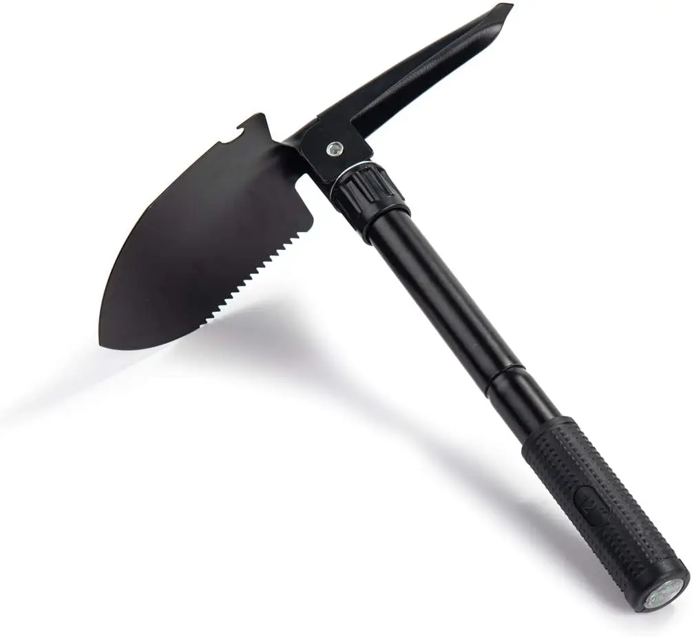 Compact Folding Camping Shovel - Mini Pickaxe with Pouch for Gardening Hunting and Emergencies