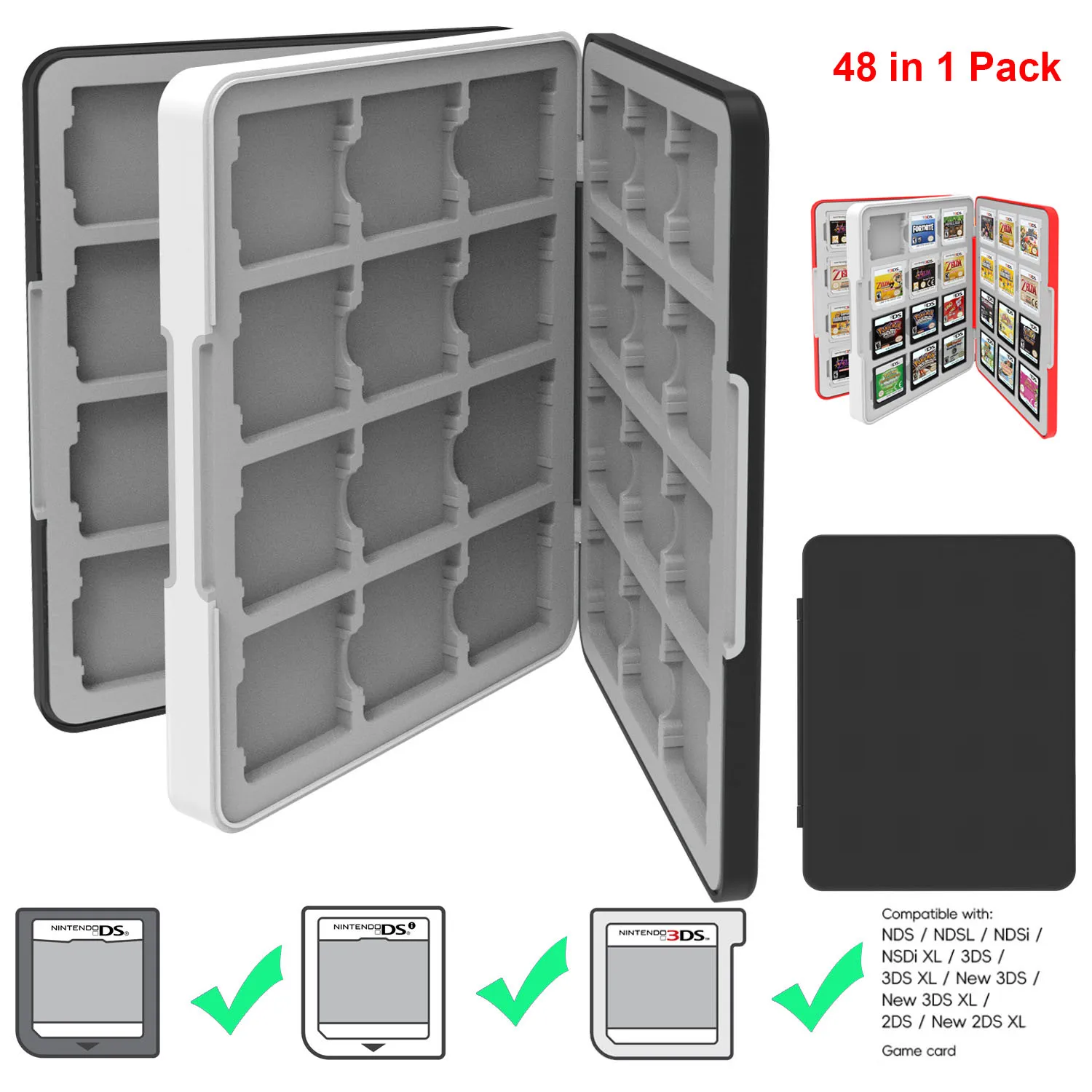 48 in 1 휴대용 게임 카드 보관 하드 케이스 (신형 3DS XL/ 3DS / DSi XL / DSi LL / DS Lite 게임 ..
