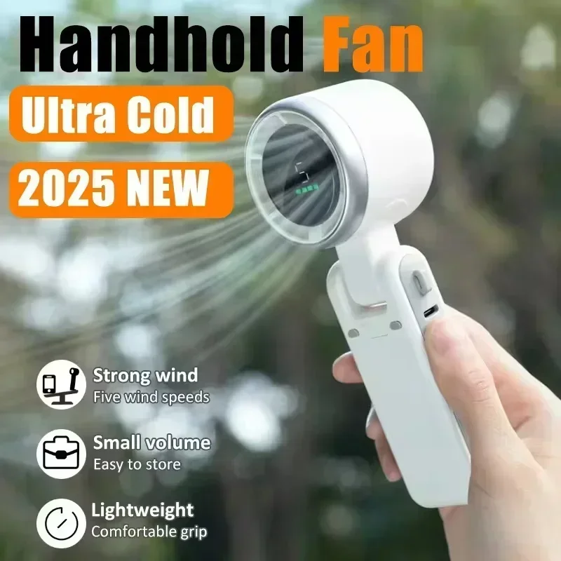 2025 Mini High-speed Handheld Fan Usb Charging Digital Display Portable Desktop Folding Hanging Camping Violent Turbo Fan New