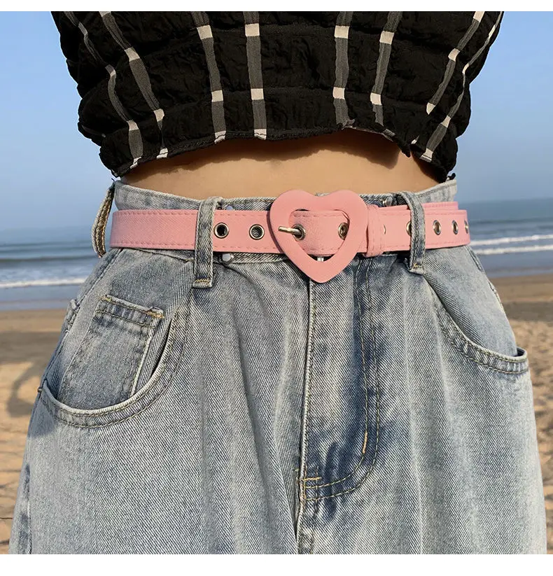 Heart Denim Belt For Women Love Buckle New All-Match Jeans Belts Ladies Pink Fabric Strap Female Personality Dress Waistband 374