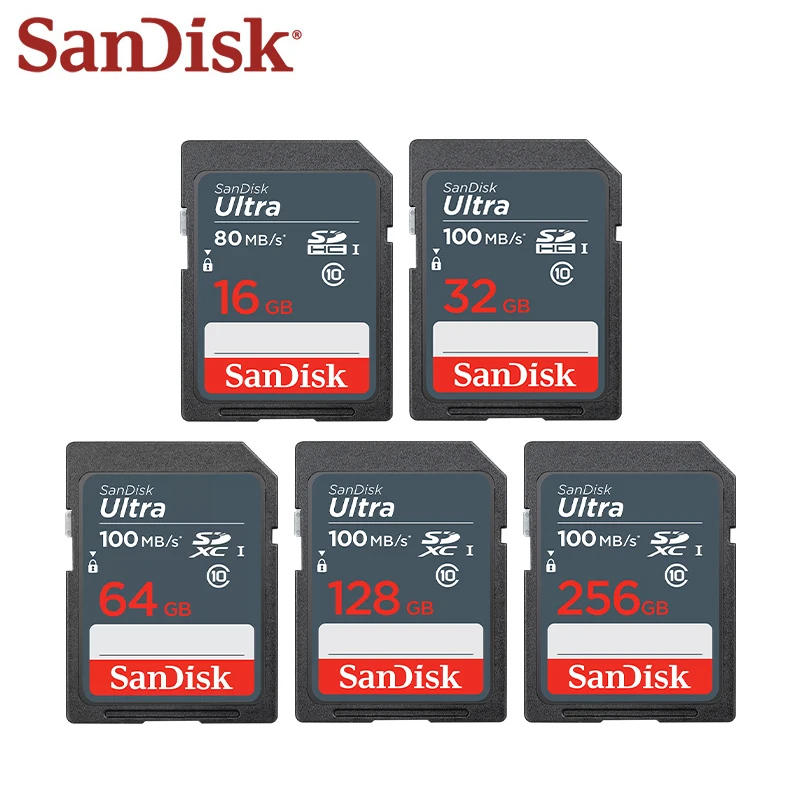 SanDisk SD Card 100MB/S Ultra 16GB 32GB SDHC 64GB 128GB 256GB SDXC Memory Card UHS-I C10 FULL HD 1080P Video Card for Camera