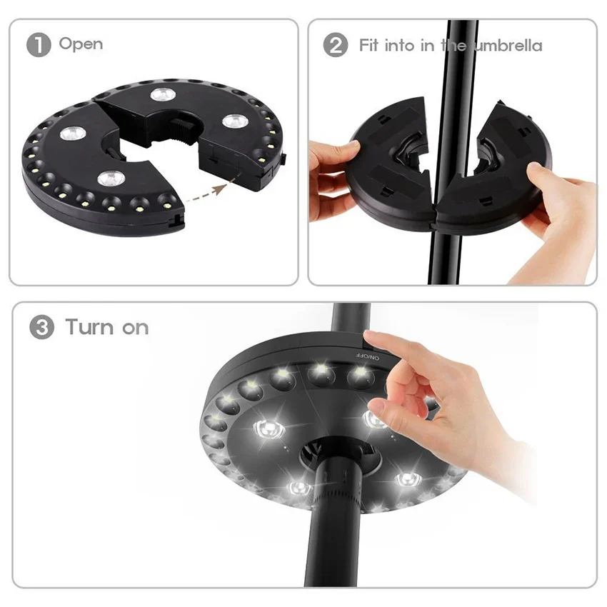 Super Bright Umbrella Pole Light, 28 LED Lights, 3 Brightness Modes, Cordless Umbrella Light for Camping Tents or Outdoor Use