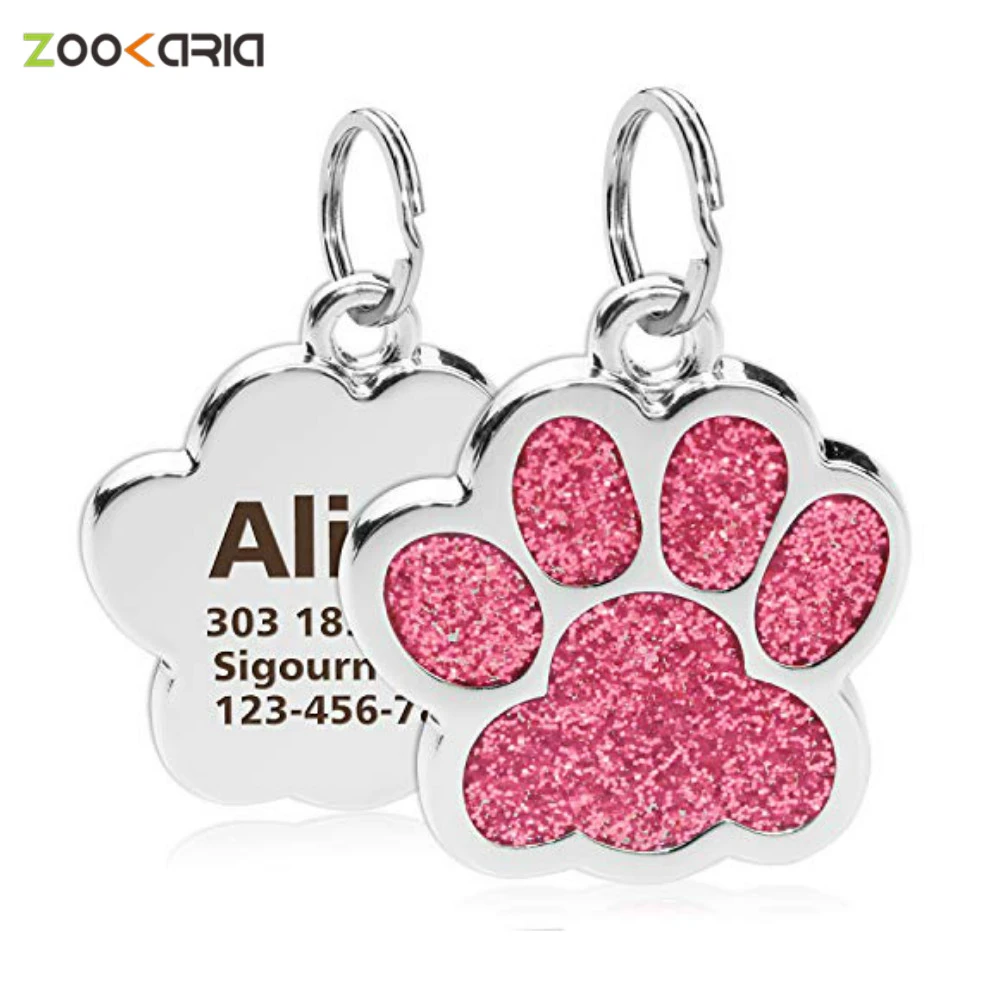 Personalized Dog Cat Tags Engraved Cat Dog Puppy Pet ID Name Collar Tag Pendant Pet Accessories Paw Glitter Pendant best flea collar for dogs