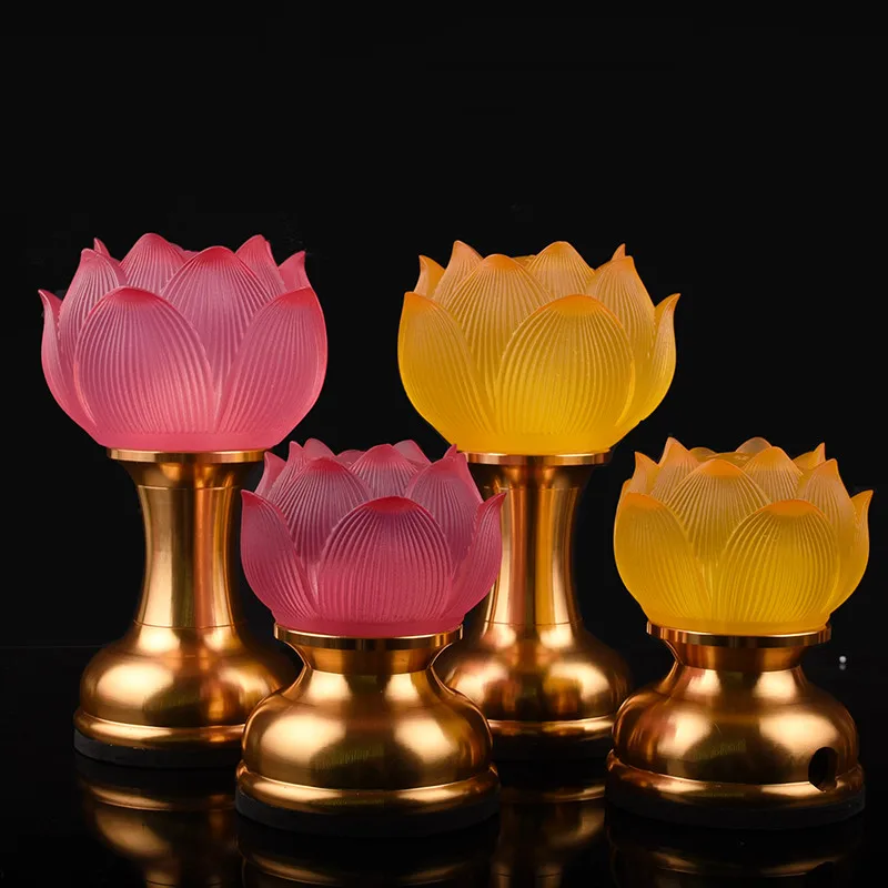 Charge Plug In Coloured Glass Lotus Lamp LED Buddha Lamp God of Wealth Temple Pray Household Crystal Ever Burning