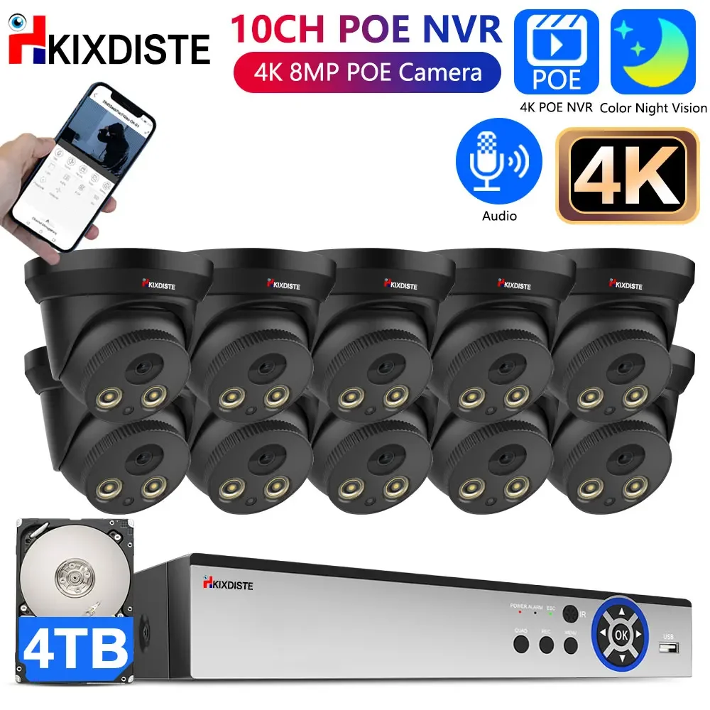 

8MP HD Video Surveillance System 10CH H.265+ NVR With 4K POE IP Dome Outdoor Weatherproof Audio PIR Security Camera CCTV Kit 8CH