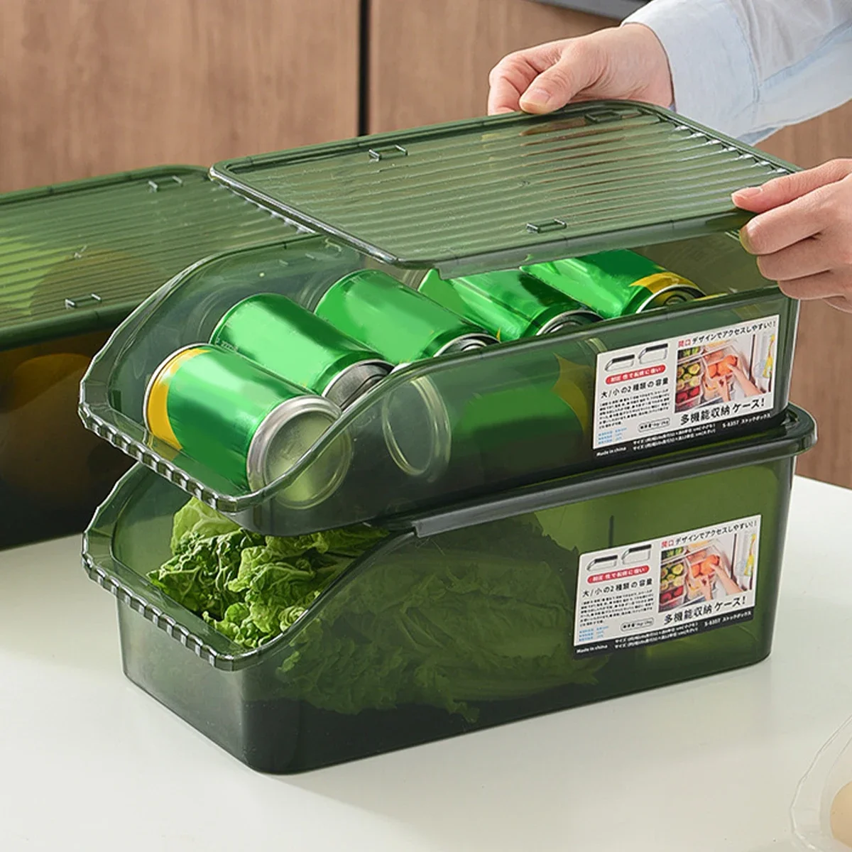 WORTHBUY Refrigerator Storage Box Stackable Storage Bins Kitchen Transparent Crisper Multifunctional Organizer Box With Lid 5