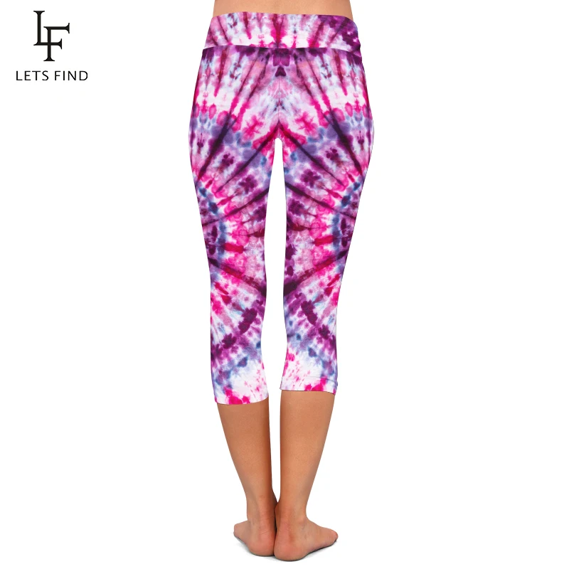 LETSFIND Brands New Women Tie-dye Print Leggings Fashion High Waist Elastic Milk Silk Printed Mid-Calf Casual Leggings