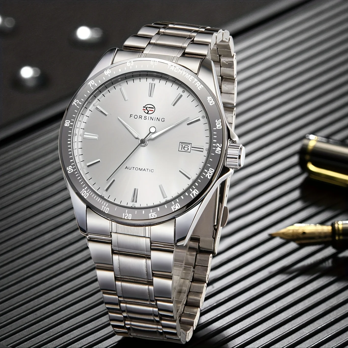 Orologio meccanico automatico di lusso per uomo - Cinturino in acciaio inossidabile, telaio ritagliato, elegante cassa in acciaio inossidabile, regalo perfetto per lui, Business C_voghion.com