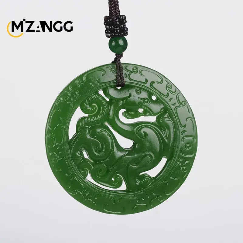 Jasper pendant necklace Natural Hetian Jasper Retro Dragon Jades Pendant Genuine Fine Carved Hollow Dragon Men & Women Pendant Necklace Holiday Gift