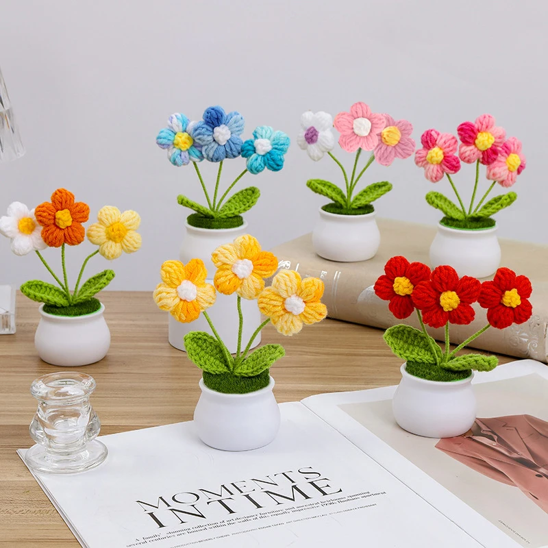 Mini Crochet Potted Flower Hand-knitted Flowers Pots Wedding Gift