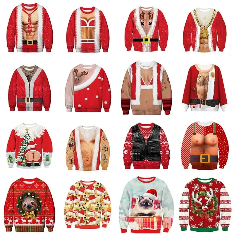 

Y2K New Santa Claus Xmas Patterned Sweater Cosplay Christmas Sweaters Tops Men Women Funny Pullovers Men/Female Ugly Sweartshirt