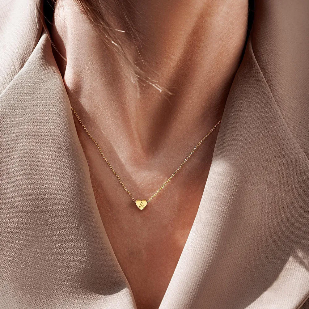 New Fashion Heart A-Z Initial Necklace Women Simple Stainless Steel Link Chain Necklace For Women Jewelry Gift