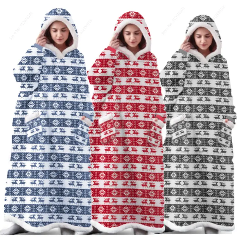 

New Christmas Long Hoodies Sweatshirt Women Wearable Fleece Giant TV Blanket with Sleeves 150cm Pullover Women Hoody Sweatshirts