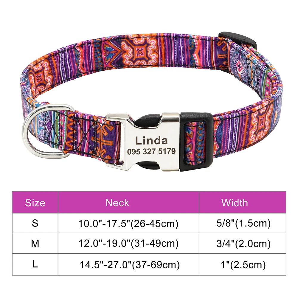 Personalized Dog Accessories Collar Nylon Printed Pet Puppy Collar Dog ID Collars Free Engraved ID for Small Medium Large Dogs 