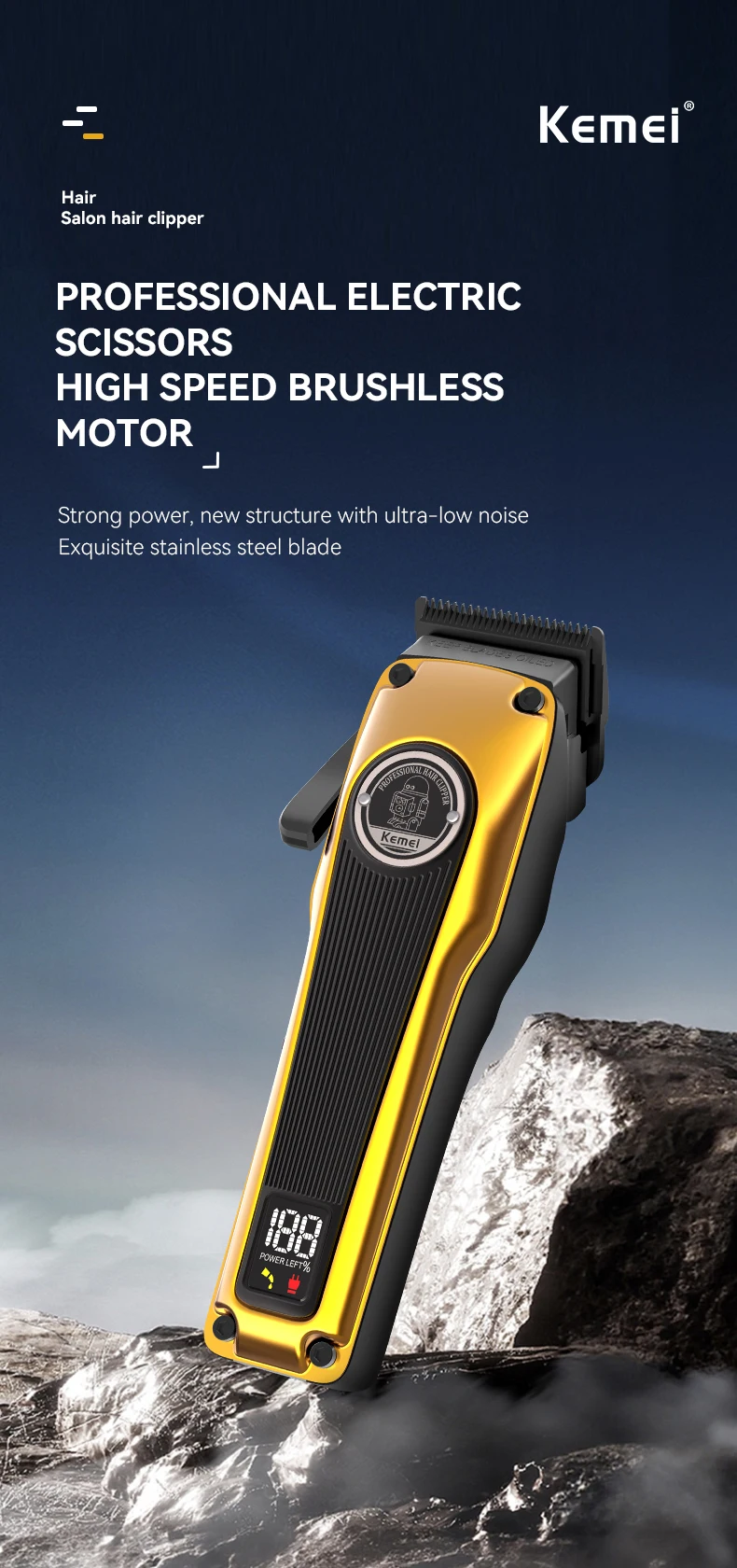 Description Picture 2 of itemKEMEI Professional Man Hair Trimmer , Cordless Electric USB Charging LCD Display Barber Hair Cutting Machine KM-1825