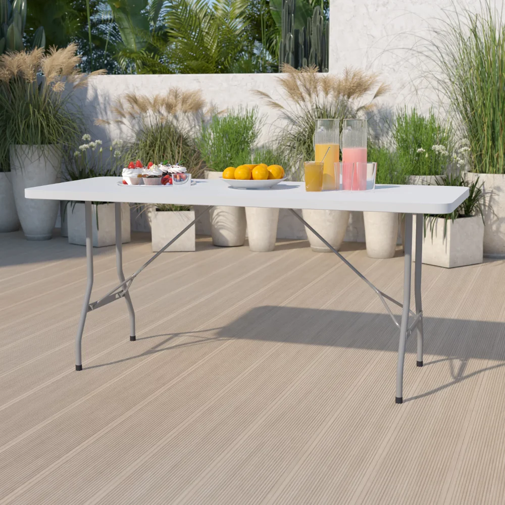 

6-Foot Granite White Plastic Folding Table