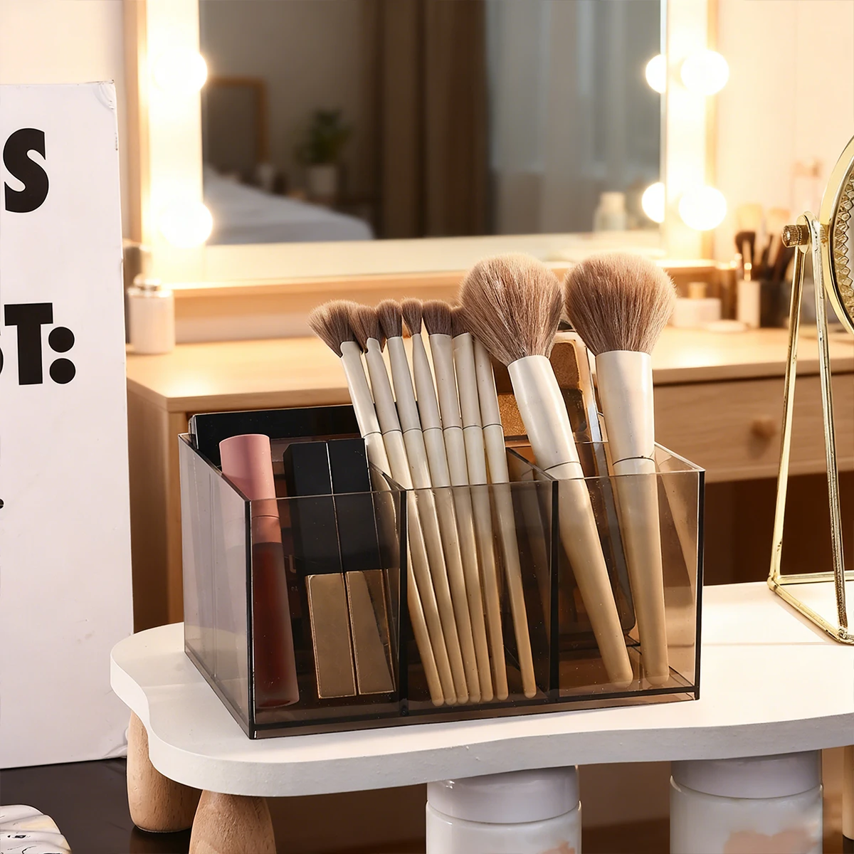 1pc Desktop Acrylic Transparent Makeup Brush Storage Box Organizer Portable Lipstick Makeup Brush Makeup Pen Holder Storage Box 6