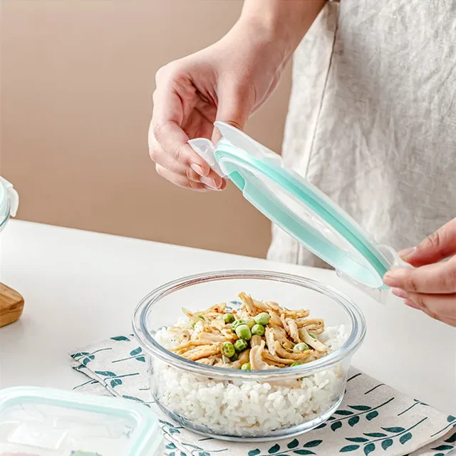 Boîte à lunch en verre borosilicaté à haute teneur, bento scellée, chauffage au micro-ondes, réfrigérateur, congélateur, bols à soupe frais, nouveau 4