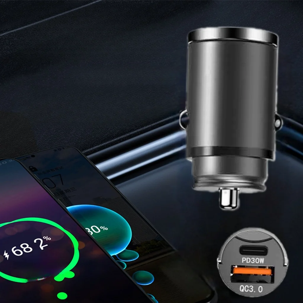 Caricabatterie per auto super veloce invisibile PD30W con anello di trazione in metallo, ricarica flash QC3.0 da 100 W_voghion.com