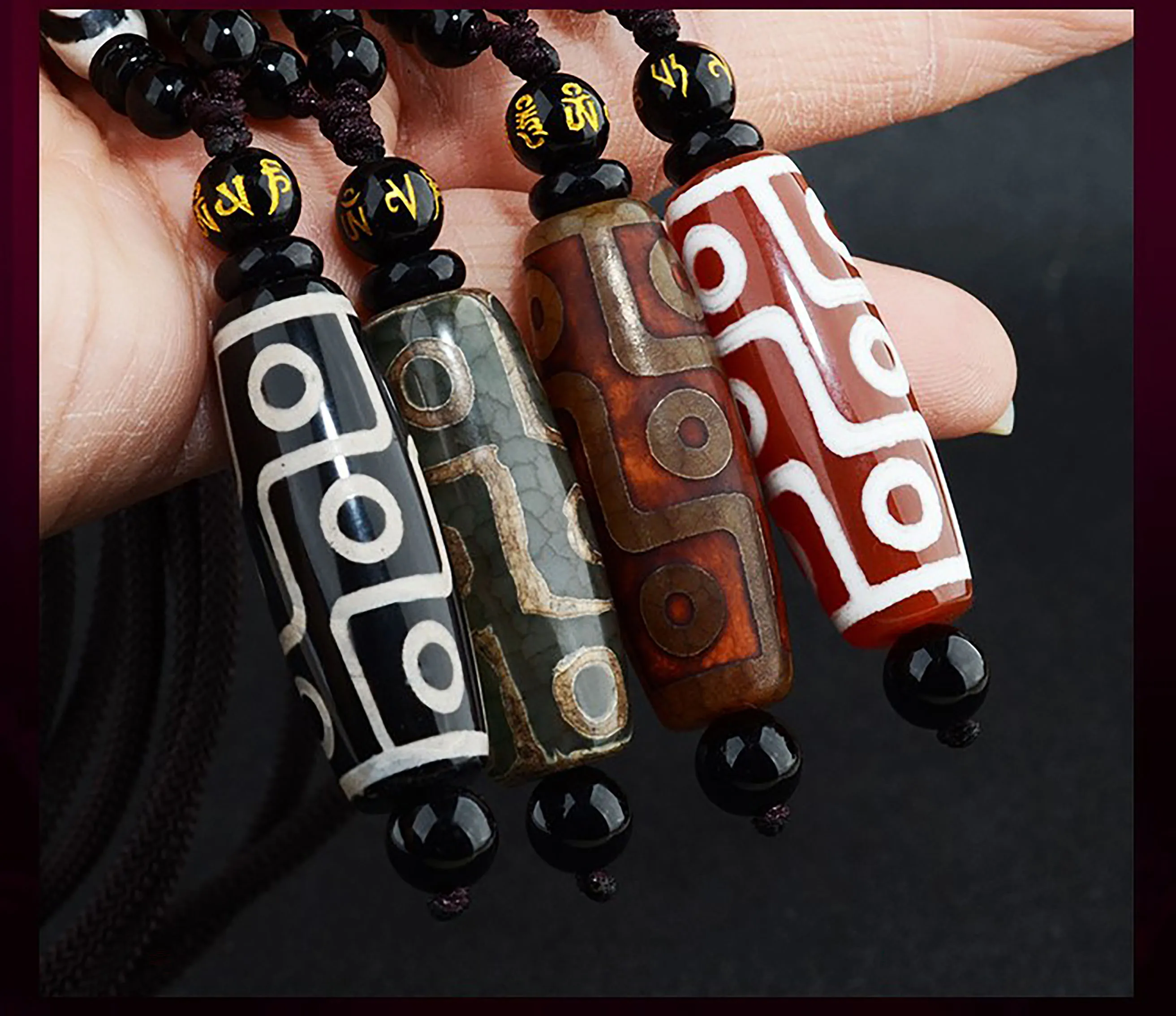 

Ethnic Style Nine-Eyed Dzi Necklace Vintage Onyx Pendant Couple Buddha Beads Versatile Pendant