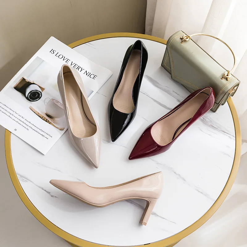 

Shoes Women Pumps Dress Shoes Pointed Toe SIip-On Summer PU 9CM Thin Heels Office Lady Office Career Women Shoes Black