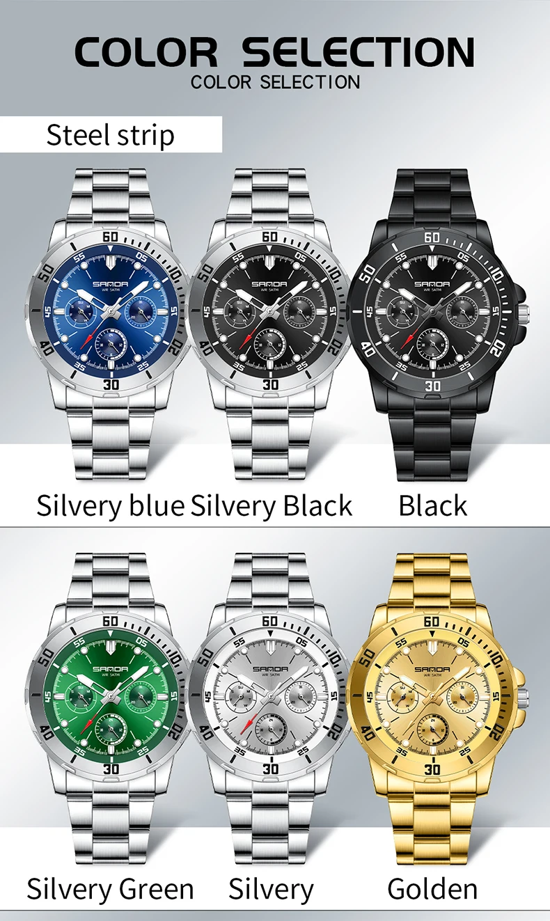 SANDA 2025 New Men's Electronic Watch Large Dial Multifunctional