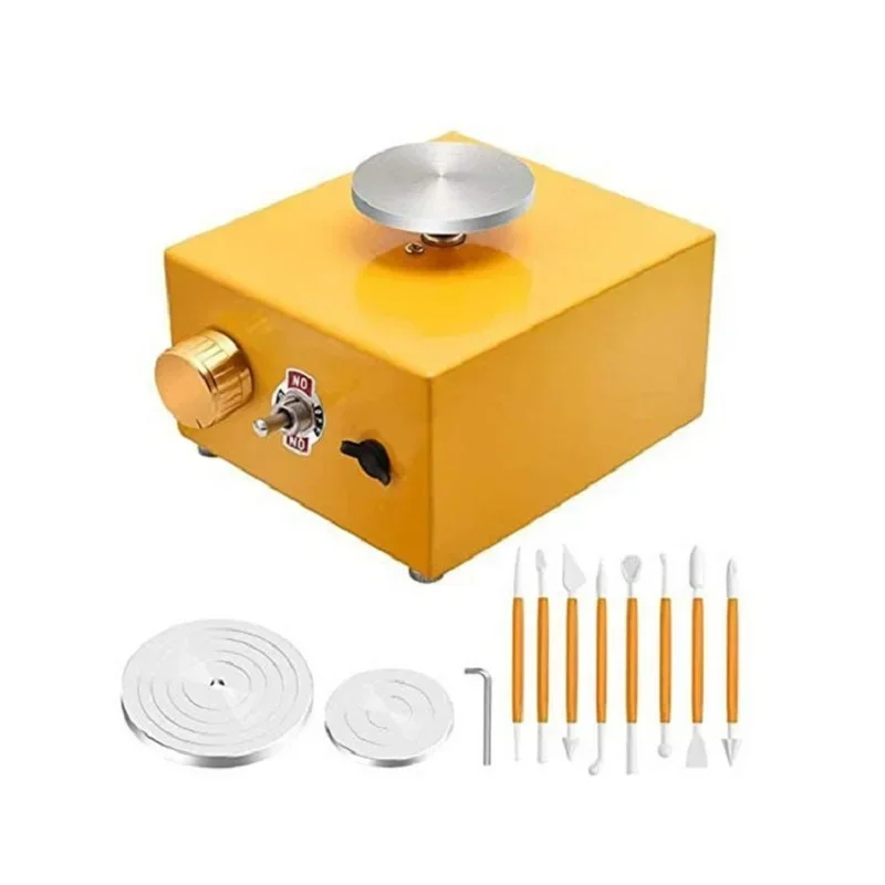 

Mini Pottery Wheel Adjustable Speed Home Clay Machine Electric Sculpting Kits w/ 3 Turntable Trays and 8Pcs Tools US/EU/UK PLUG
