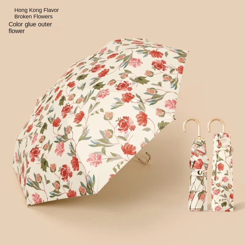 Hook Folding Umbrella for Women Rain or Shine Retro Sun Umbrella Sun Protection  Ultraviolet Protection  High-end Sunshade