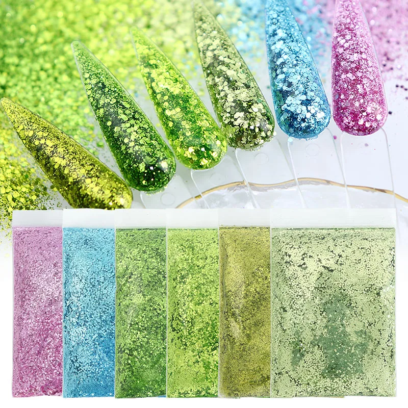 Iridescent Glitter for Nails Holographic Laser Nail Glitter Powder Sparkly  Hexagon Nail Art Sequins Chunky Flakes Decorations - AliExpress