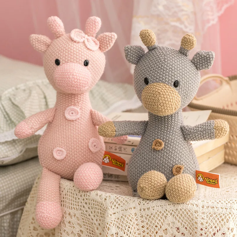 Kawaii Soft Woolen Animals Plush Doll Cotton Knitted Pink Stuffed Bear Rabbit Pig Peluches Toys Birthday Gifts For Kids Girls