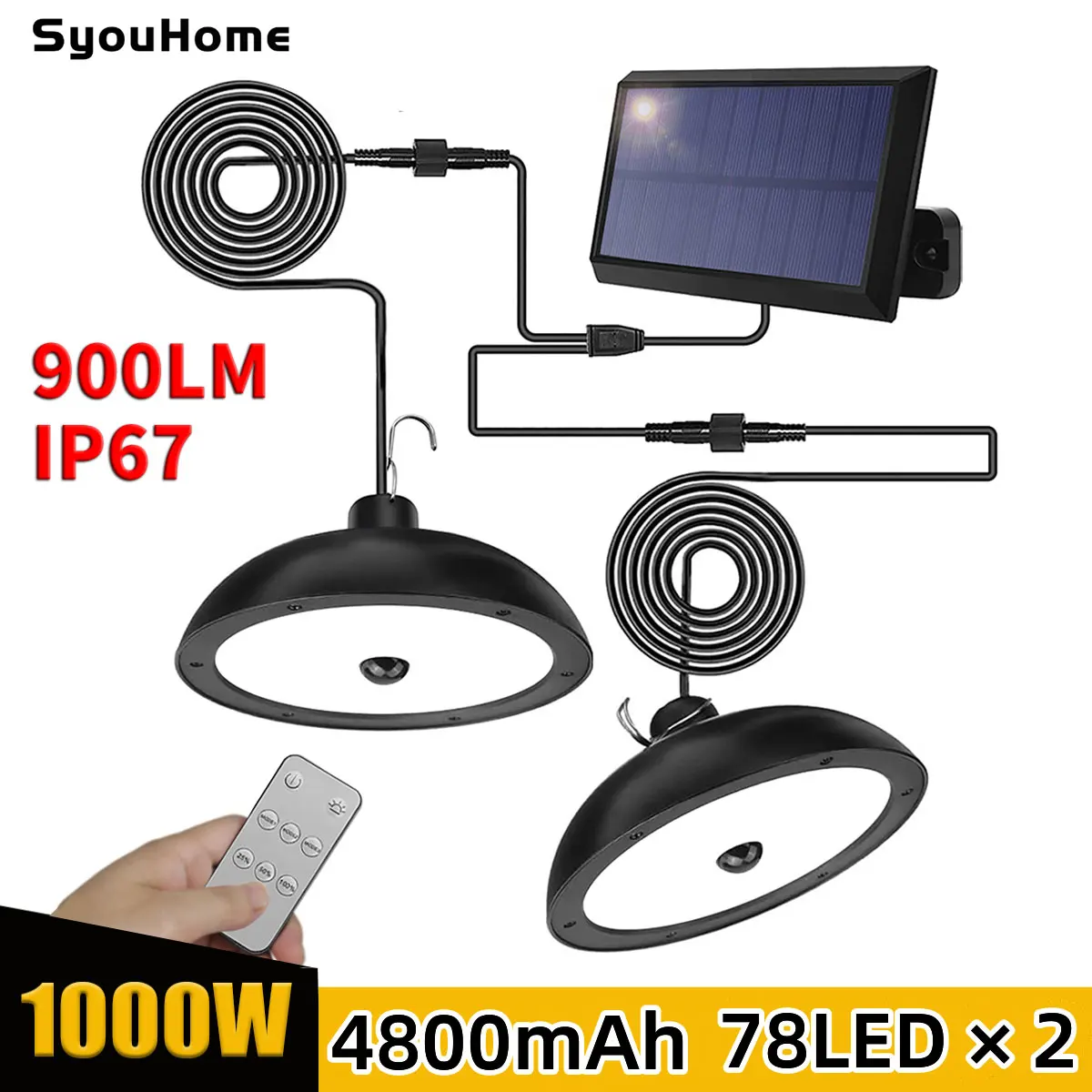 TechKen 2 Lampadine con Pannello Solare Lampada Led Portatile Ricaricabile da Esterno Giardino