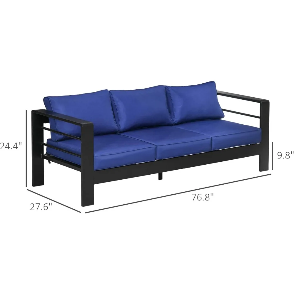 Modern Patio Furniture with Thick Padded Cushions, 3 Seater Aluminum Outdoor Sofa with Wide Armrests, Garden Seating 3