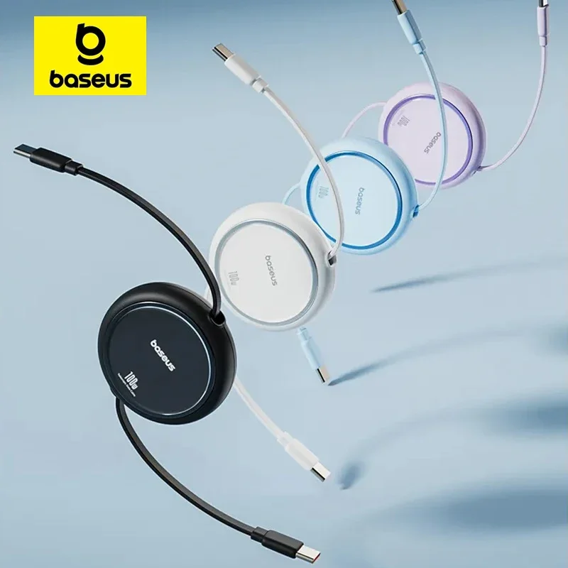 Baseus Retractable PD 100W Type-C To Type-C Charing Cable For iPhone 15 Plus Pro Max Fast Charger Type C Cable For MacBook iPad
