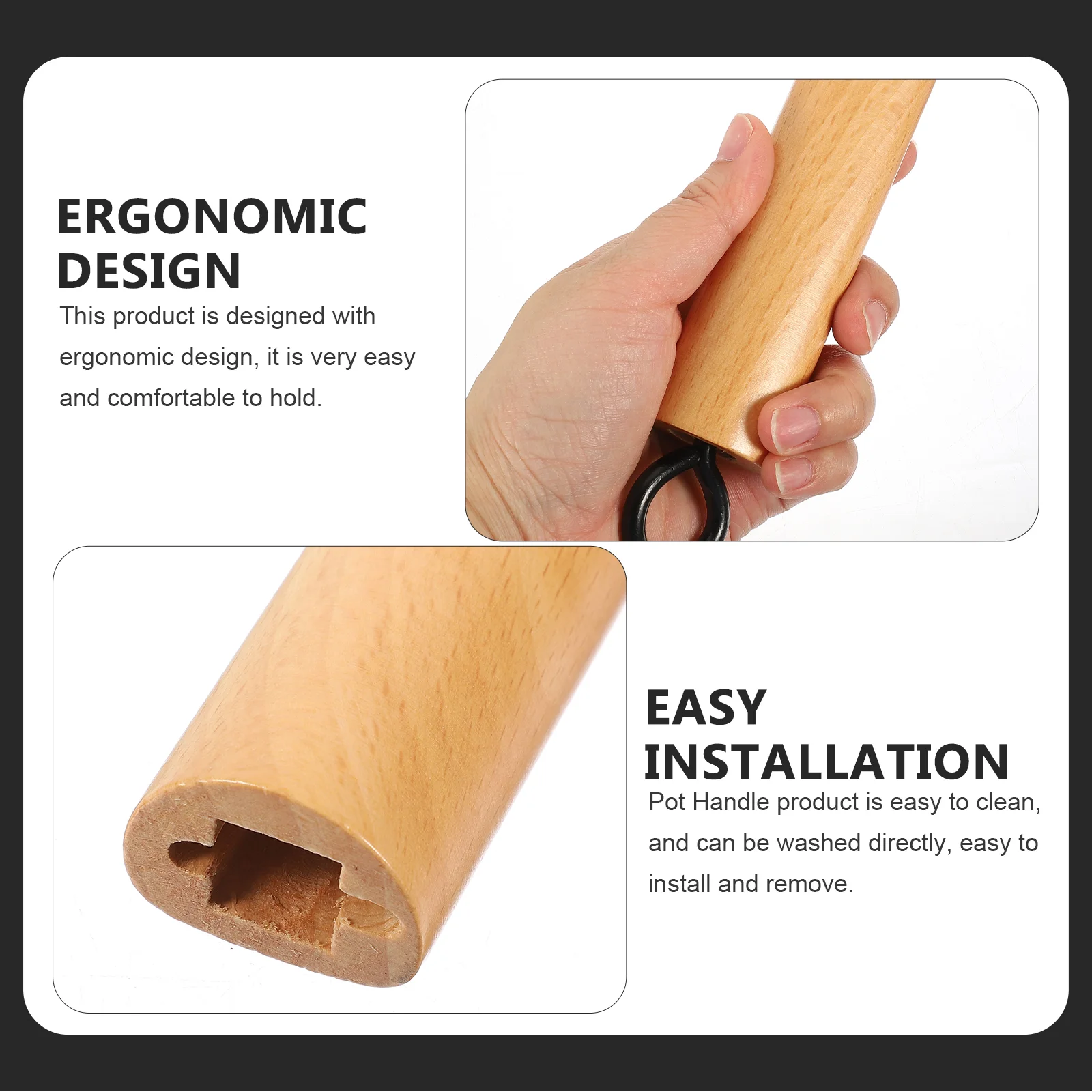 2 Pcs Anti Hot Wooden Handle Universal Cookware Parts Wok Grip Frying Pan Detachable Pot Handle Kitchen Utensil Dining Tool