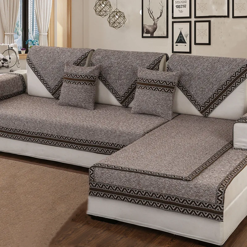 1 Piece Cotton Linen Fabric Sofa Cover Modern Style Soft Slip Solid