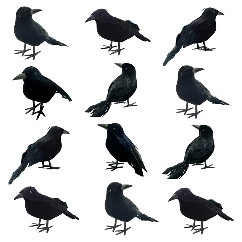 

12Pcs Halloween Black Crows Feathered Crows Realistic Looking Handmade Feathered Crow 3 Styles