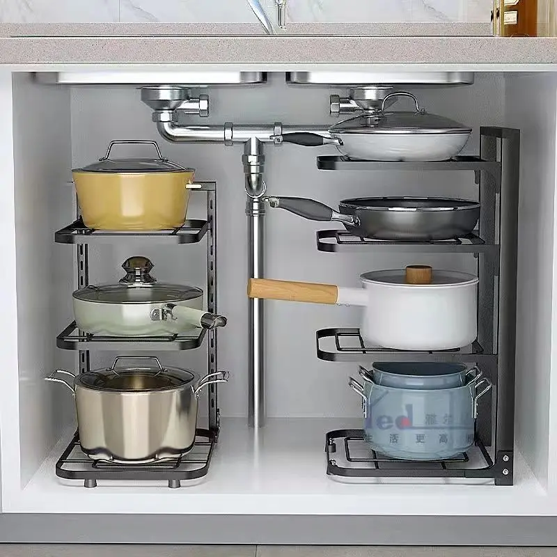 Adjustable Pot Rack Organizer, Kitchen Stainless Steel Pot Storage Rack ,Multi-Layer Household Pot and Pan Organzier for Kitchen 2