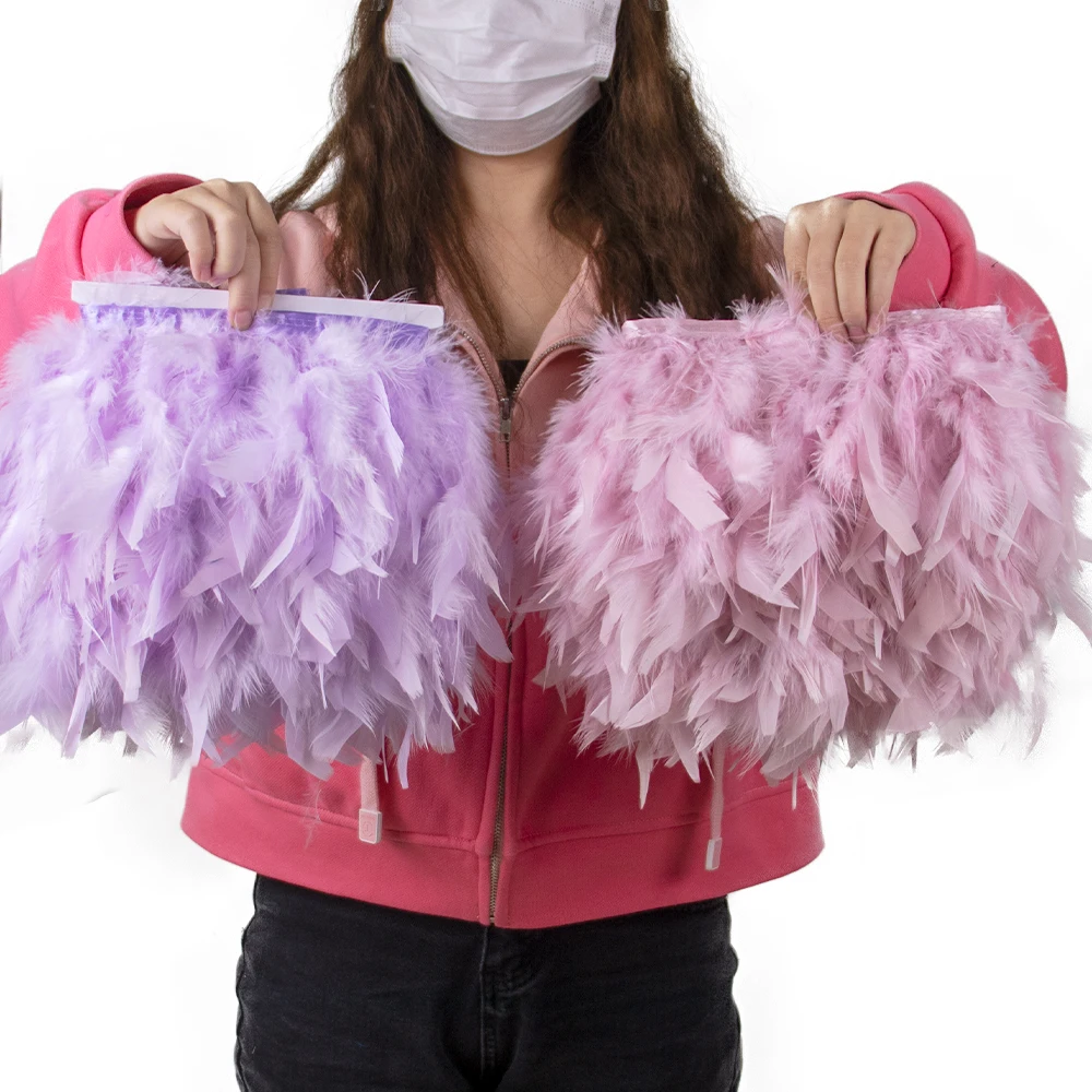 Multicolor Natural Turkey Feather Trim Ribbon 4-6 Inches Fluffy White Marabou feathers Trims Lace for Party Skirt Clothing Decor