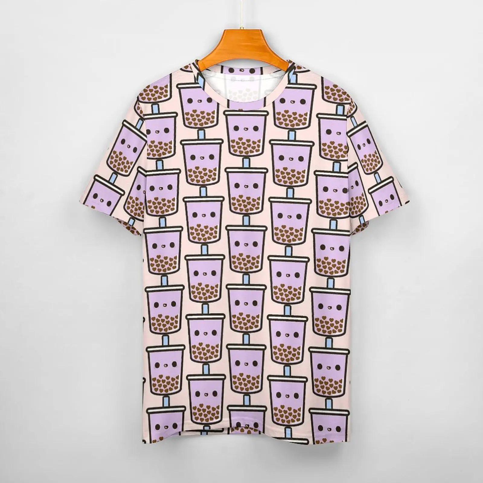 

Female Cotton T-shirt Harajuku Aesthetic Cartoon Hip Hop Cute Love Heart Bubble Tea Girls T-shirts with Orange Flowers