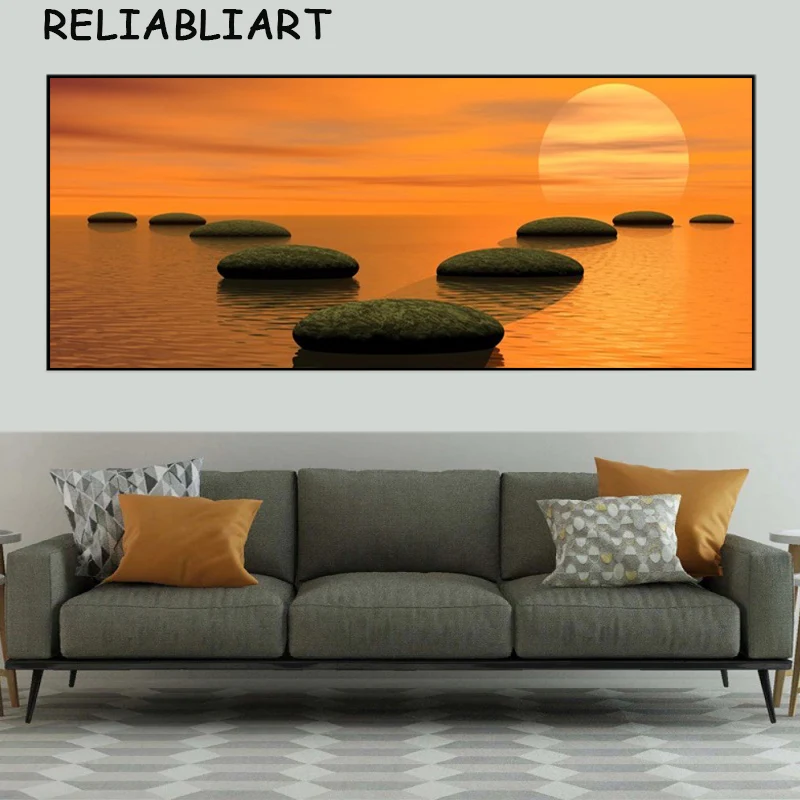 Zen Stone Sea Sky Landscape Poster And Prints Canvas Painting Natural Wall Art Pictures For Living Room Home Decor No Frame