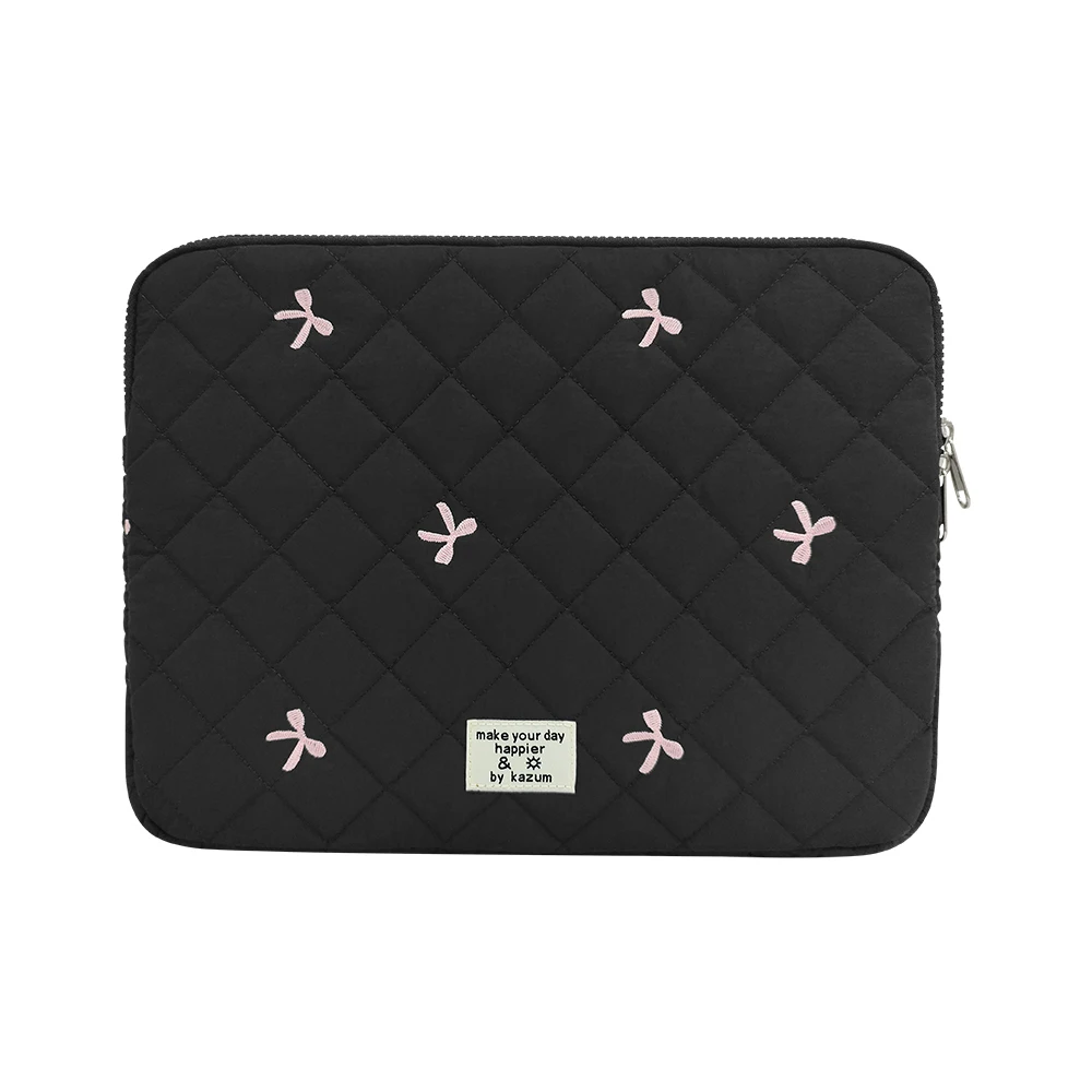 Elegant Bow Embroidery Laptop and Tablet Sleeve Case - Soft Protective Cover for 13 to 16 Inch Devices
